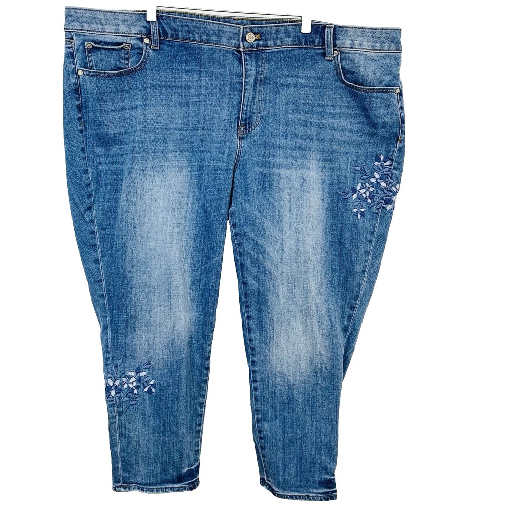 Talbots Flawless Girlfriend Jeans Embroidery Floral Woman 22W Pockets Casual